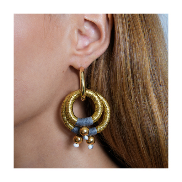 Keentu Gold Double Hoop Earrings - Gold - Picture 4 of 4